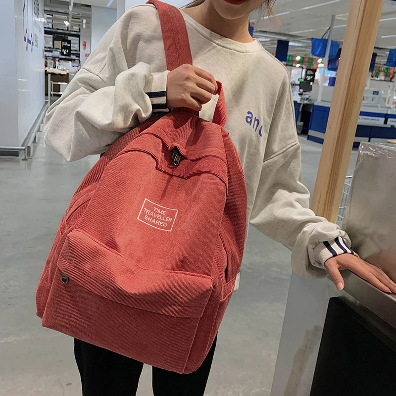 

HOCODO Corduroy 2021 Women Backpack College Style Female School Bags Casual Travel Backpacks Female Classic Leisure Women Bags