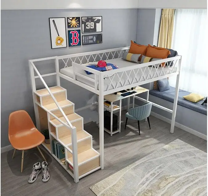 Железная поднятая кровать простая Маленькая плоская многофункциональная