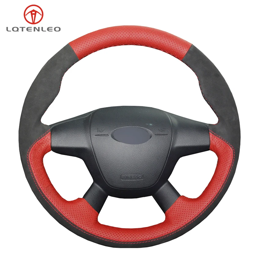 

LQTENLEO Black Red Leather DIY Car Steering Wheel Cover For Ford Focus 3 2011-2014 KUGA Escape 2013-2016 C-MAX 2011-2018 Transit