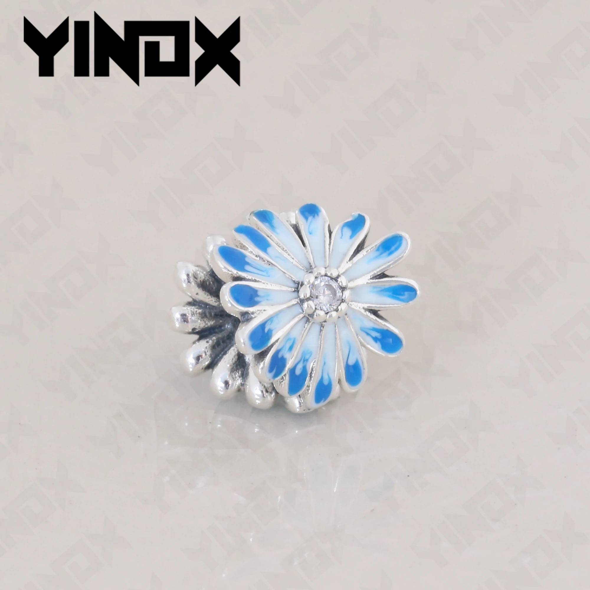 YDX 925 стерлингового серебра синий цветок маргаритки Подвески Бусины Подходит для