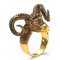 personality gold plated ram head rings for men women punk style animal jewelry biker finger ring satan sheep head men jewelry