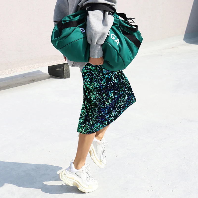 Блестками длинная юбка модные бархатные блесток Разделение эластичные Модные