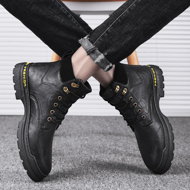 

High Shoes Boots Work Ankle Men Chelsea MEN ANKLE BOOTS High Shoes Man Leather Top Sneakers Coturno Men's Winter Summer