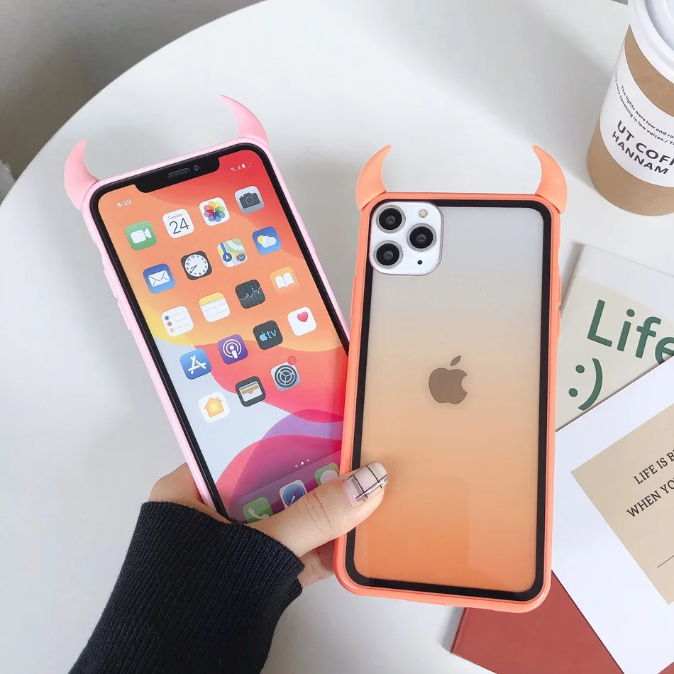 Чехол для iPhone 11 Pro Max, чехол для iPhone XR XS Max, милый 3D чехол с рогом дьявола для iPhone 7, 6s, 8 Plus, зеркальный карамельный чехол для телефона