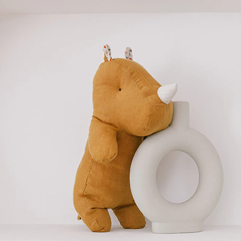 

Soft Cotton Linen Safar Rhino Baby Toys Chritmas New Year Gift Kids Handmade Cudddly Hippo Fabric Sewing Doll Smoothing Doll