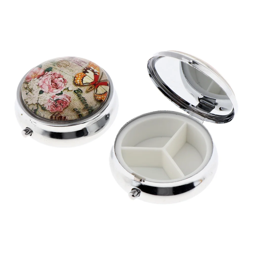 Круглый цветочный чехол для хранения таблеток портативная коробка макияжа Тени