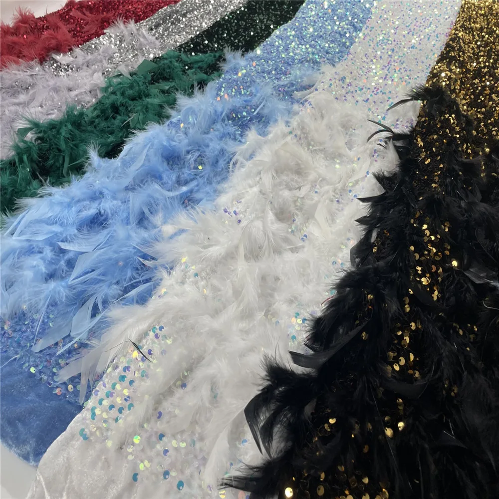 

Feather Lace Fabric Sequins Shiny 3D Lace Dress Gowns Lace 6 Colors