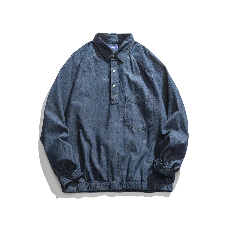 

Cowboy Shirt for Men Long Sleeve Fashion Casual Loose Tops New Cotton Turn-down Collar Vintage Clothing