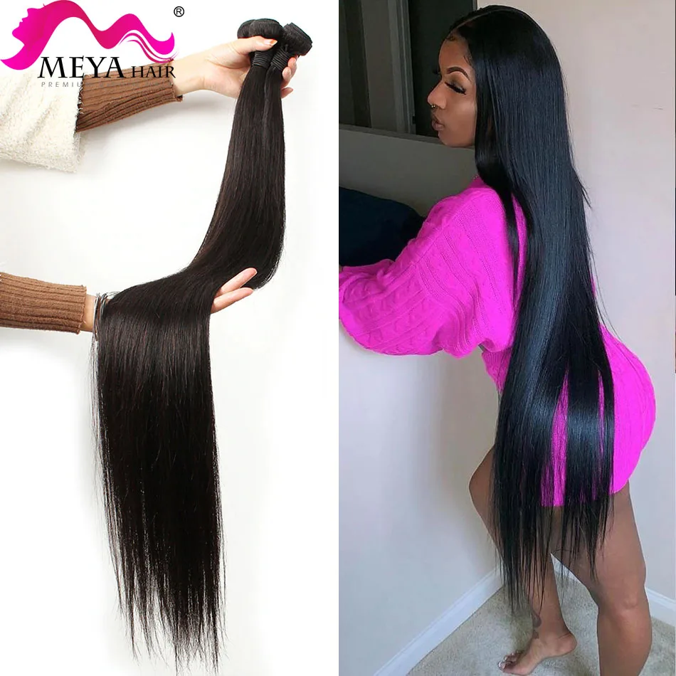 Meya Straight  28 30 32 34 Inch Remy Virgin Brazilian Hair Weave Human Hair Bundles Natural Color 100% Human Hair Extension