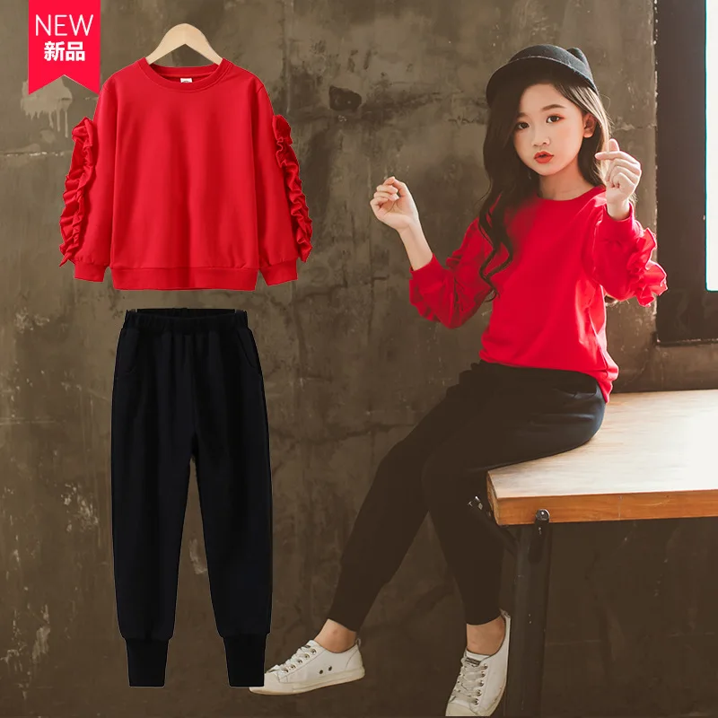 

Elasticity Spring Autumn Children Clothes Baby Girls Sweatshirts+ Pants Kids Teenagers Tracksuit Sport Suits Outwear High Qualit