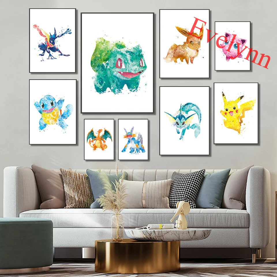 

Pokemon Watercolor Posters Kids Room Decor Painting Modern Living Room Decor Canvas Wall Art Prints Nordic Home Decor Pictures