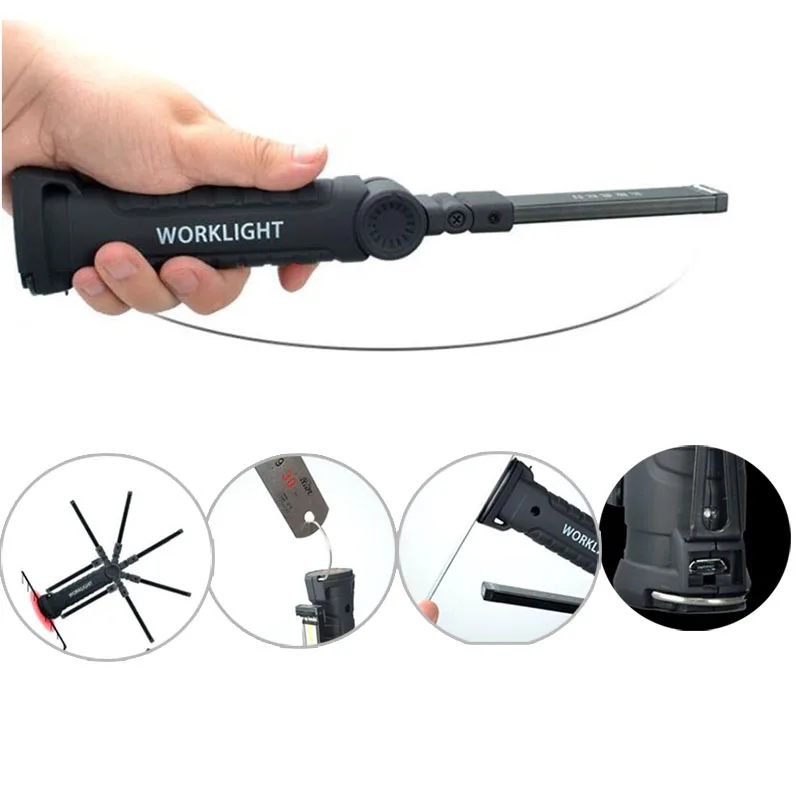 

High power LED Work Light COB Flashlight Torch USB Rechargeable Portable Magnetic lanterna Hanging Lamp For Outdoor Camping car