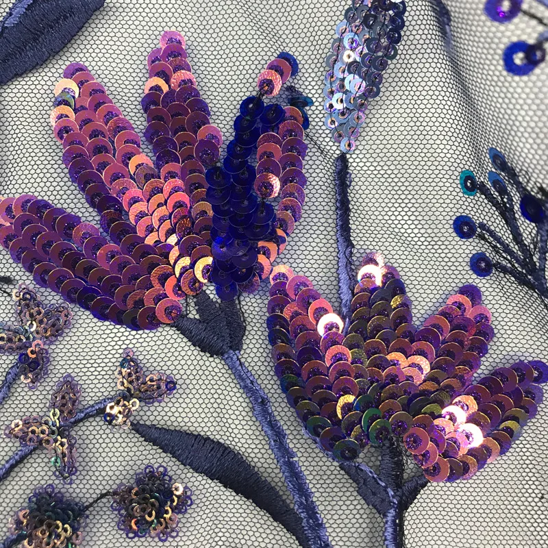 Цветы блесток вышитые ткани синий тюль ткань сетка вышивка кружева высокого