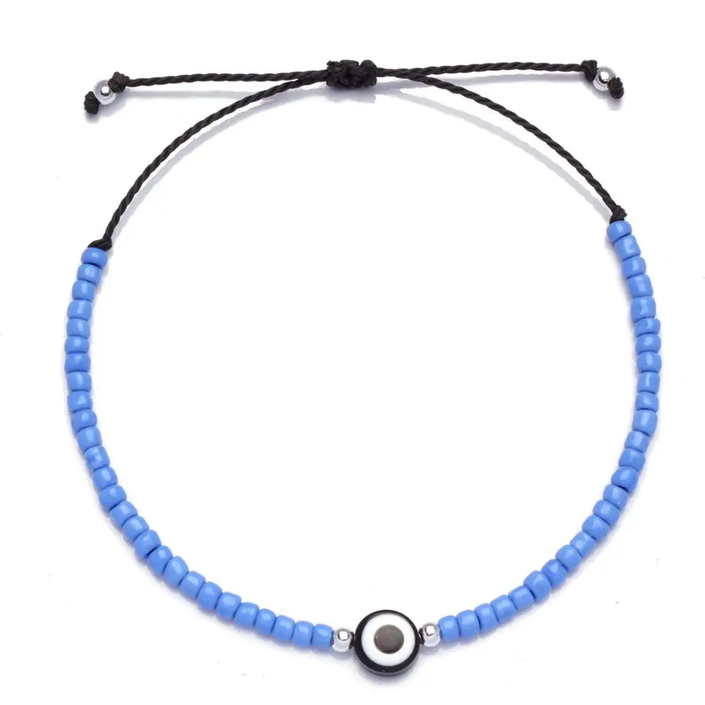 Glass Seed Bead Evil Eye Waxed String Bracelet Women Men Unisex Waterproof Adjustable Slipknot Greek Summer Surf Jewelry Her | Украшения и
