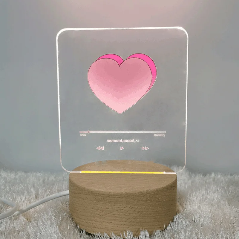 

Ins Hot Sale 3D Night Light Romantic Creative Bedroom USB Table Light Valentine Day Gift Wooden Acrylic Light Desk Lamp