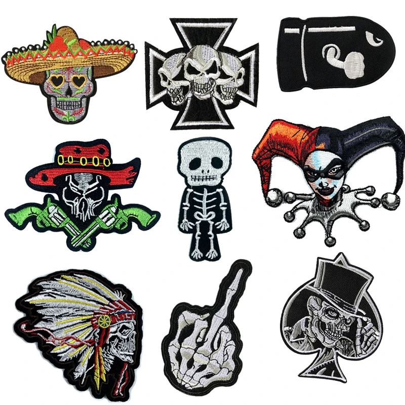 Темные панковские вышитые нашивки черные пули средний палец человеческий скелет