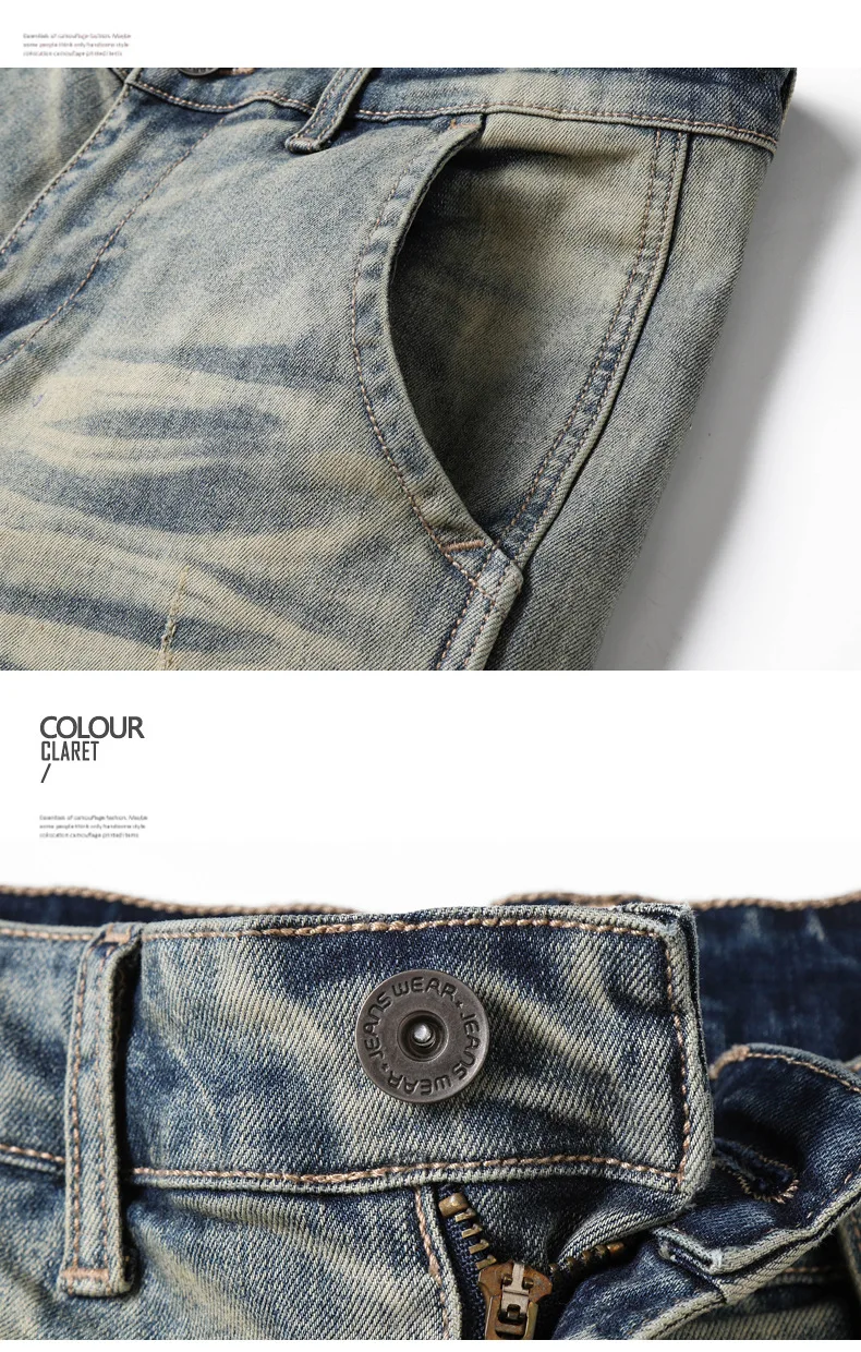 2021 European American Style Multi-Pocket Ripped Denim Trousers Men's Jeans Slim Straight Casual Designer Comfortable Biker Pant