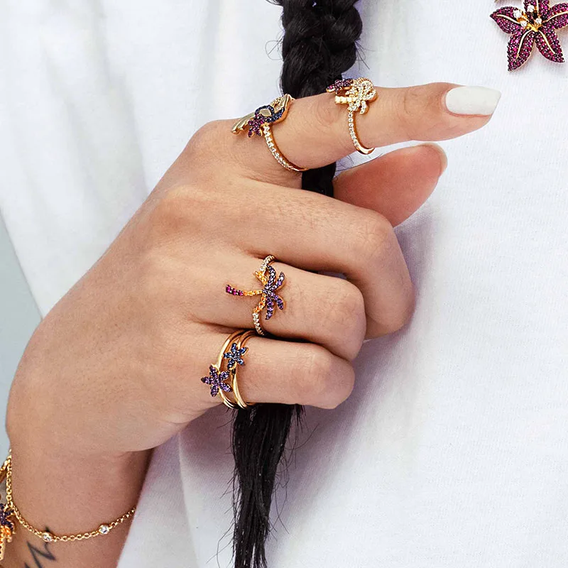 Женское кольцо из серебра 925 пробы с разноцветными пальмами|Кольца| |