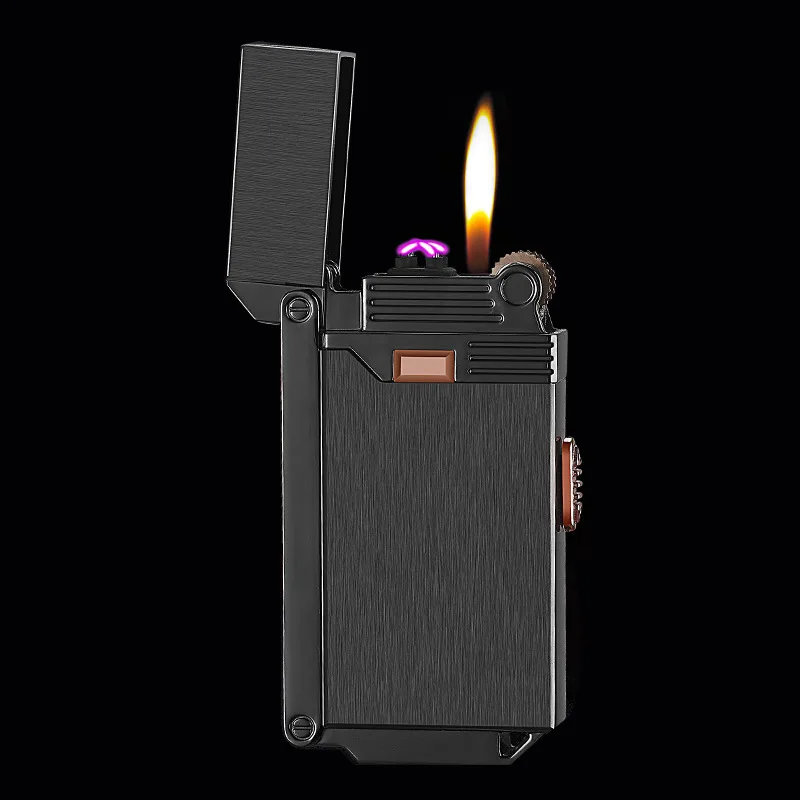 

Creative Metal Windproof Gas and Electricity Dual-purpose Lighter Open Flame Arc Pulse Gadgets for Men Technology Gift for Men