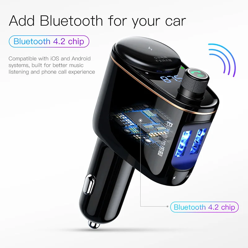 Baseus Bluetooth автомобильное зарядное устройство 3.4A двойное USB быстрое fm-передатчик