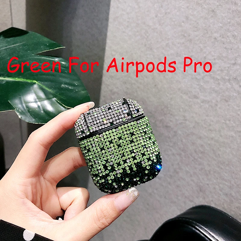 Green ForAirpodsPro Блестящие стразы чехол для Airpods Pro Bluetooth беспроводные наушники градиентный Блестящий девчачий чехол для AirPods 2 1 чехол для зарядного устройства - Цвет: Green ForAirpodsPro