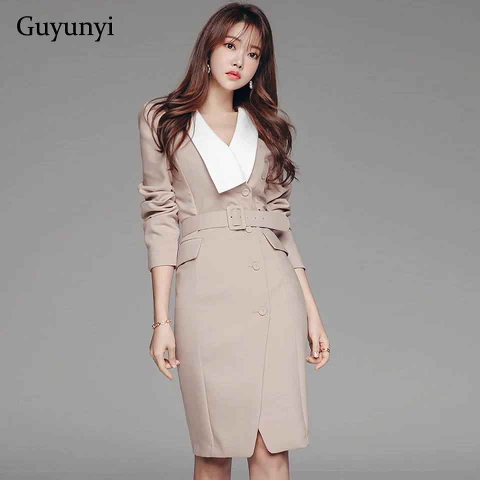 

Женское офисное платье с высокой талией, Осень-зима 2021, белое элегантное профессиональное платье с отложным воротником и декоративным пояс...