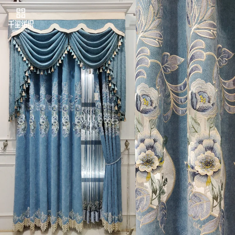 

New Chinese Embroidered Cashmere Chenille Thickened Curtains for Living Room Dining Room Luxury Style Curtains for Bedroom