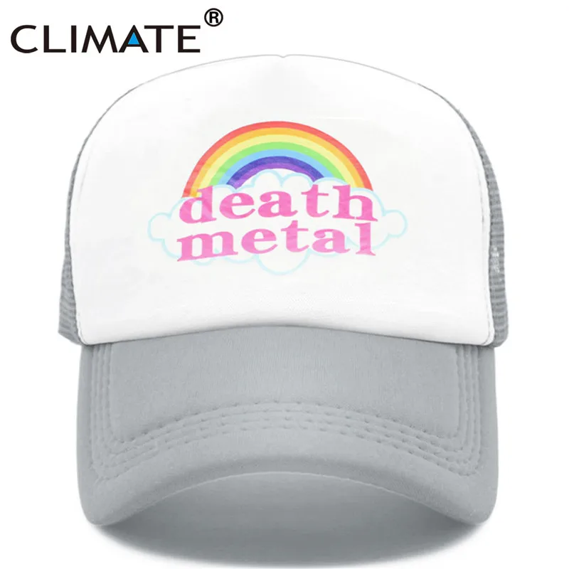 CLIMATE Death Metal Rock Trucker, кепка Rock, летняя кепка, металлическая Кепка Rock Fans, крутая сетчатая бейсболка, Мужская Радужная Кепка Trucker, кепка s, папа, Мужская кепка - Цвет: Gray White