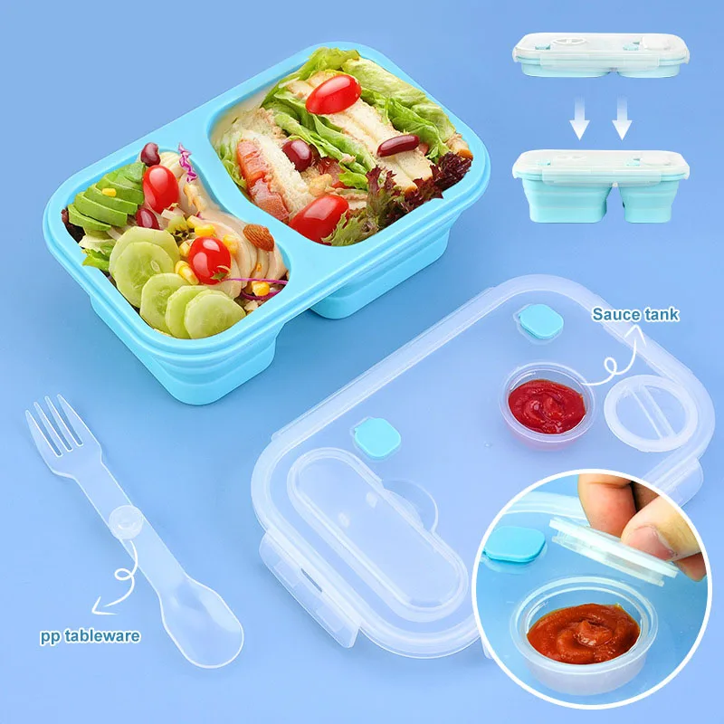 

Silicone Collapsible Lunch Box Bowl 2/3 Compartment Folding Bento Box Food Storage Container Portable Outdoors Travel Lunchbox