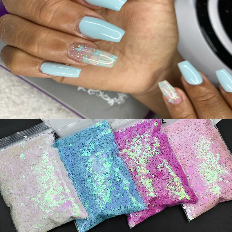 

50g/Bag Iridescence Hard Film Butterfly Sequins Nail Art ,Laser Holo Nail Flakes Tips Decorations,3D Manicure Butterfly Glitter