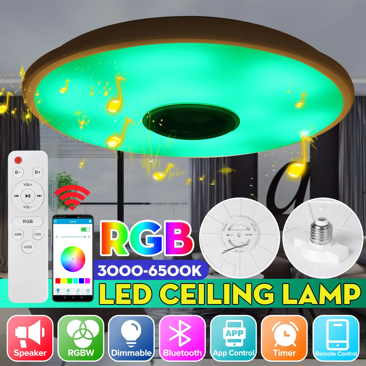 

Светодиодный RGB потолочный светильник s с приложением и динамиком bluetooth, музыкальная лампа, приглушаемая лампа для спальни, умный потолочный...