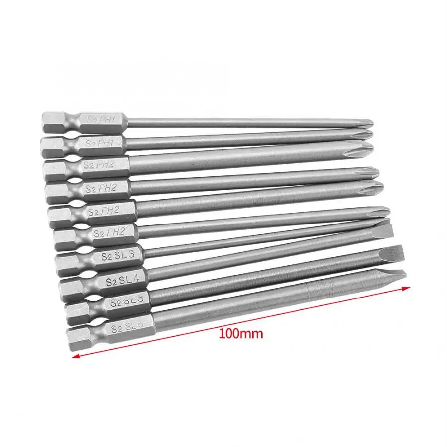 10 шт. отвертка Биты 100 мм длинная крестовая стальная коронка 1/4 дюймов