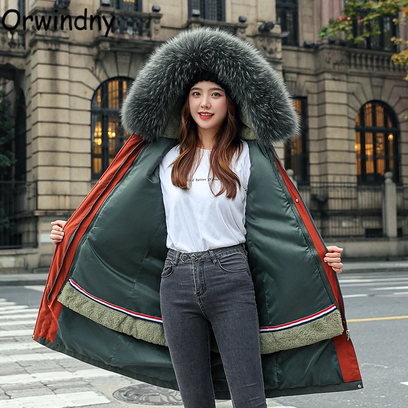 

Orwindny Snow Wear Long Coat Women Fur Lining Thicken Warm Jackets Office Lady 4XL Slim Fashion Hooded Parkas Outwear