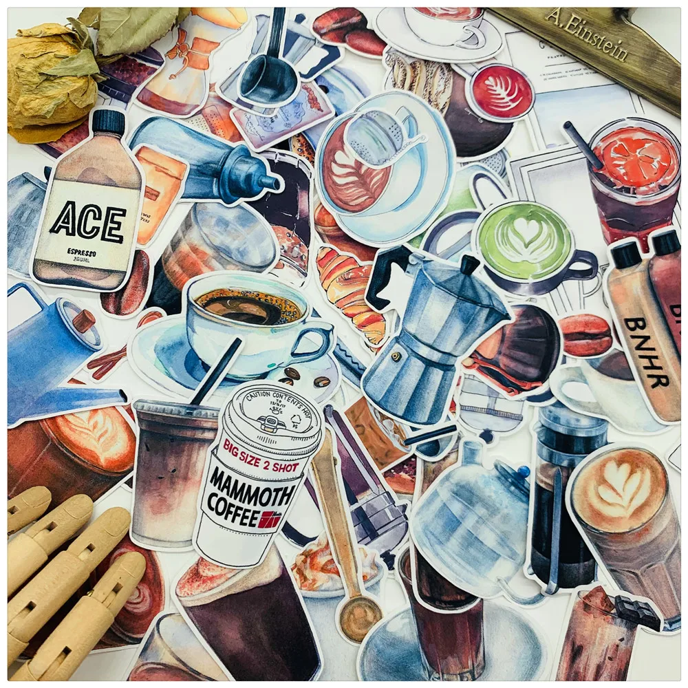 

57 Pcs Vintage Mocha Coffee Time Journal Decoration Transparent Stickers Diy Ablum Diary Scrapbooking Cutes Sticker Stationery