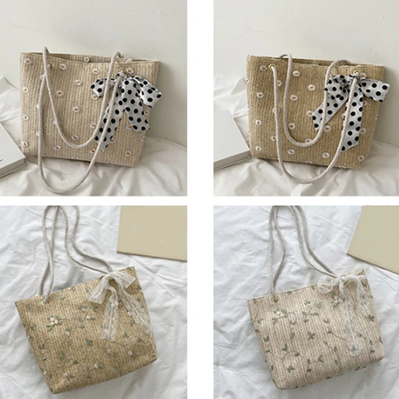 

Casual Straw Large Capacity Tote Wicker Woven Shoulder Handbags Summer Beach Rattan Weave Bag Travel Big Purses Female Sac 2021