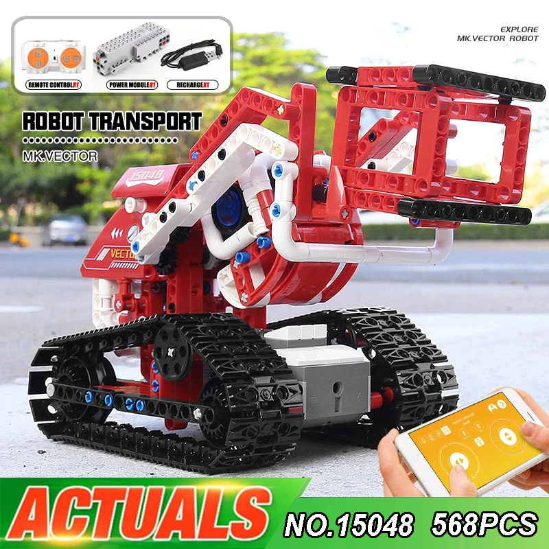 

Высокотехнологичные игрушки MOULD KING 15048, модель гусеничного автомобиля с управлением через приложение, строительные блоки в сборе, блоки пит...