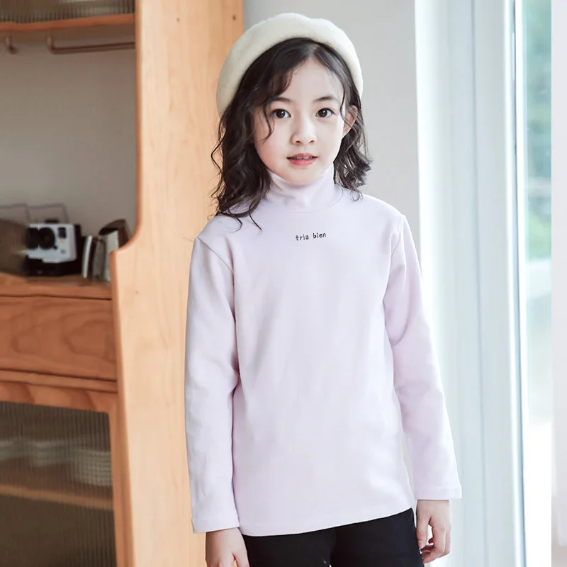 

NANJIREN футболка для девочек, Осенний хлопковый двусторонний теплый детский топ, зимняя детская футболка с длинным рукавом и высоким воротник...