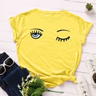 Женские хлопковые футболки с коротким рукавом, летние футболки с графическим рисунком Wink Eye, топы для женщин, свободная повседневная футболка большого размера, одежда