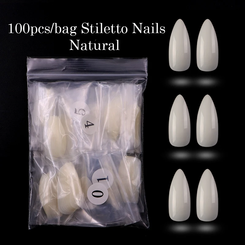 natural-100pcs Lamemoria, 500 шт, накладные ногти, гроб, Типсы для ногтей, прессованные на ногти, натуральные, прозрачные, длинные, для балерины, сделай сам, накладные ногти, полное покрытие, UNas falsas - Цвет: natural-100pcs