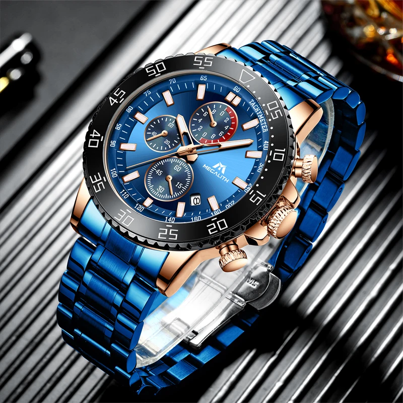 MEGALITH Лидирующий бренд мужские часы модные бизнес кварцевые наручные с
