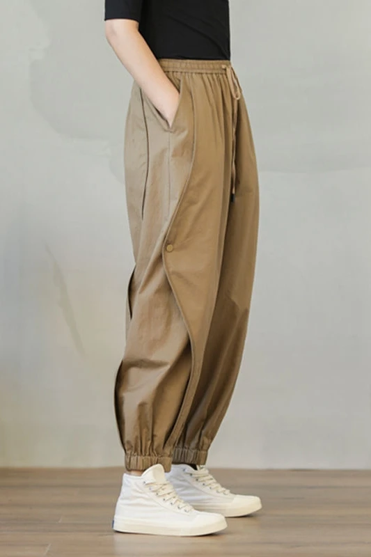 

Asymmetric Loose Casual Trouses Drawstring Elastic High Waist Slimming Harem Pants Women 2021 Summer New Femme Crop Pants Trendy