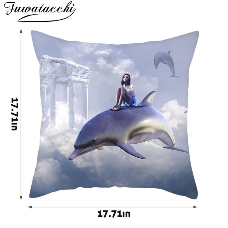 Декоративная наволочка Fuwatacchi с рисунком дельфина яркий морской мир украшение