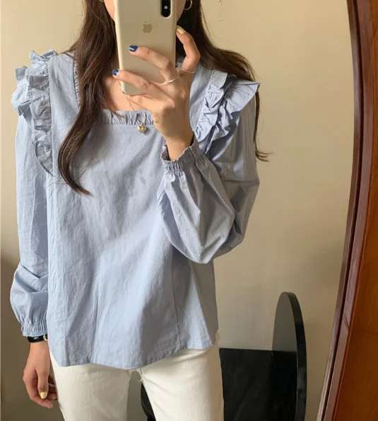 

S-XL New oversize Women Blouses spring Tops femme Casual Women shirt long sleeve Cotton Girls Blouse Plus Size Blusas autumn