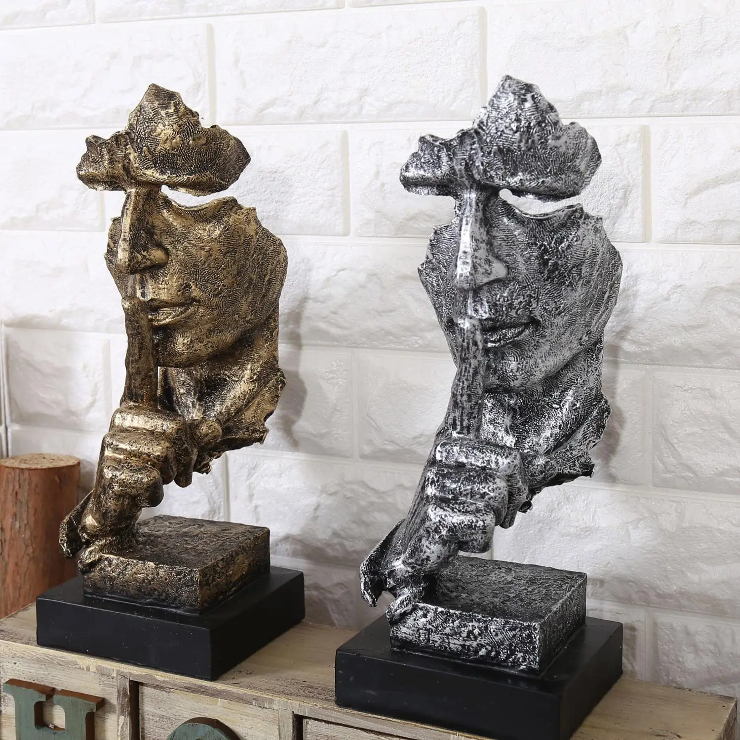 

EPICStatue Resin Nordic Abstract Silence Is Gold Modern Art Home Decoration Desk Decoration Sculpture Figurine No Listen No Look