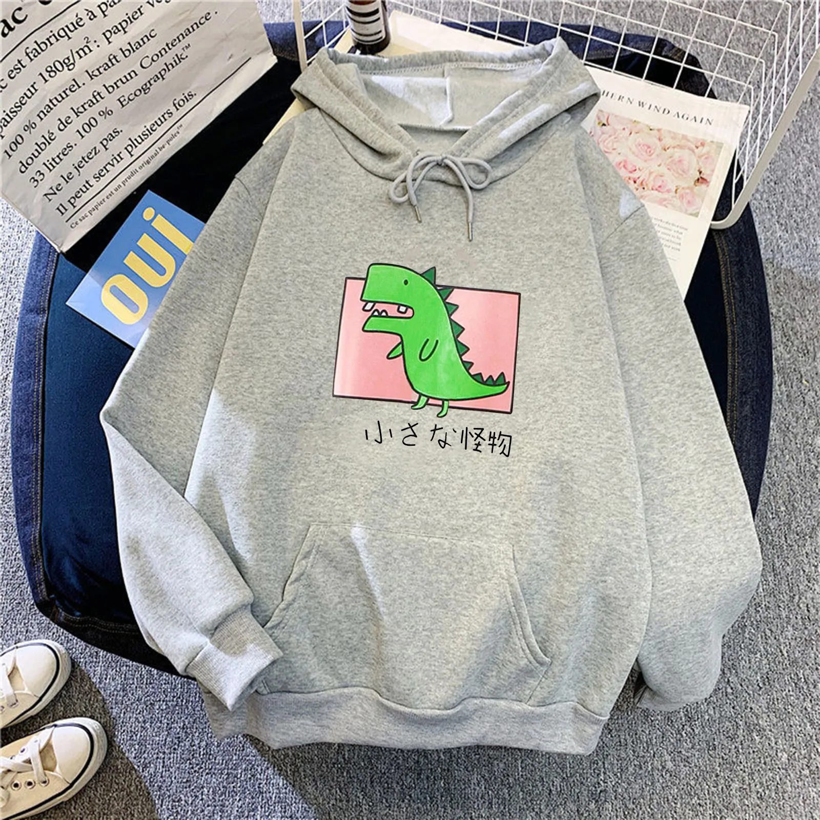 

Women Hoodies Sweatshirt Splice Dinosaur Print Autumn Winter Long-sleeved Harajuku Sweatshirt Casual Tops Pullover Pocket D716#