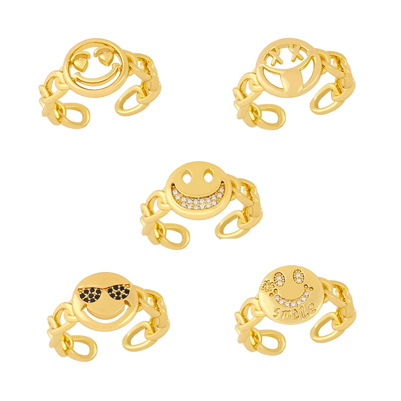 Кольца на палец с улыбающимся лицом модное регулируемое медное металлическое