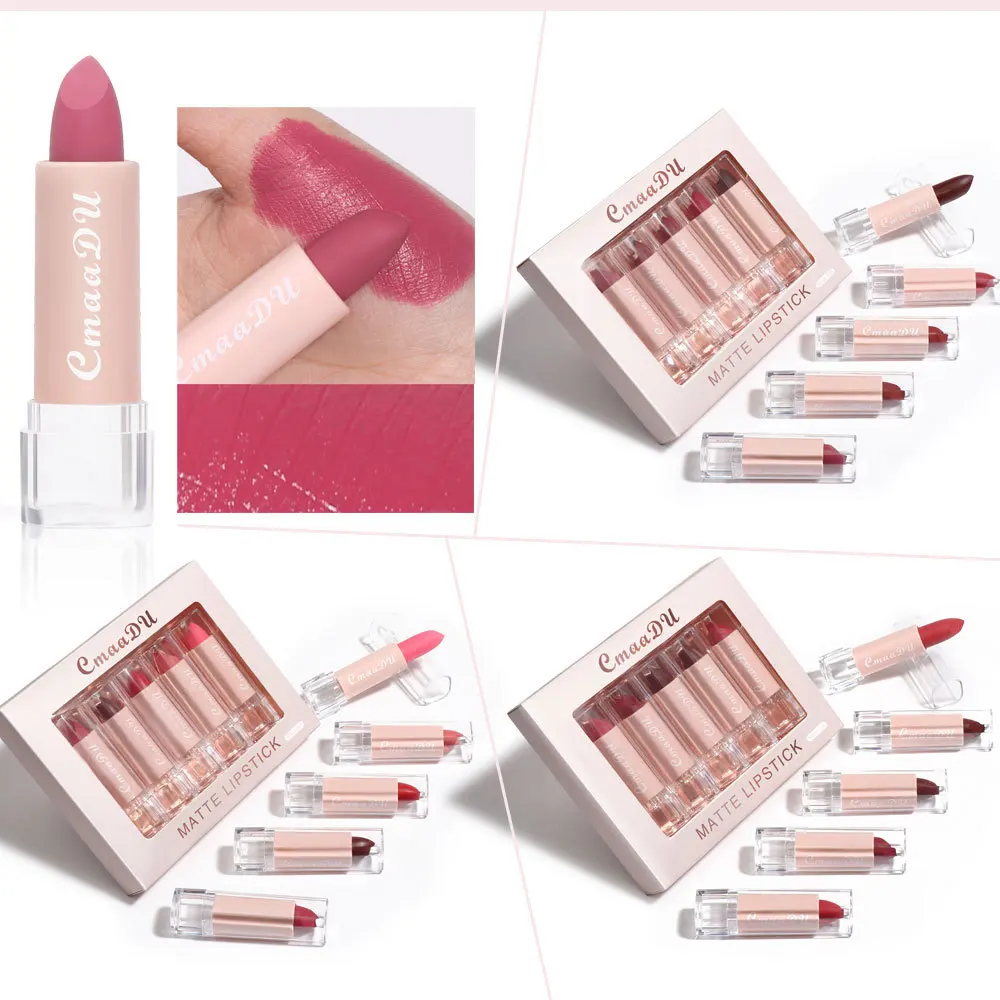 

5Pcs/Set Matte Lipstick Set 5 Colors Long Lasting Sexy Red Pink Velvet Nude Lipsticks Nice Gift For Girls Women Makeup Kit