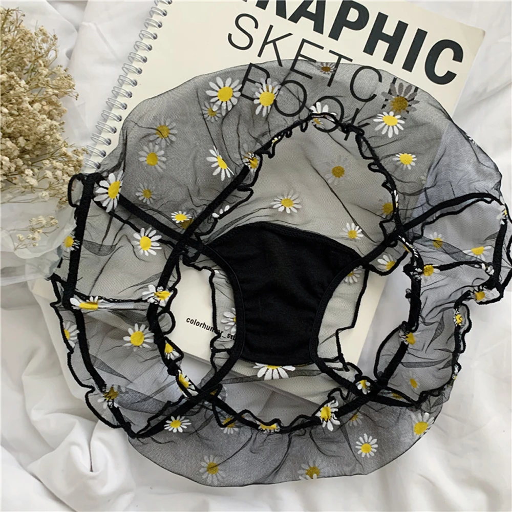 

Daisy Print Mesh Women Underwear Sexy Transparent Hollow Out Ladies Lace Panties Seamless Briefs Lingerie