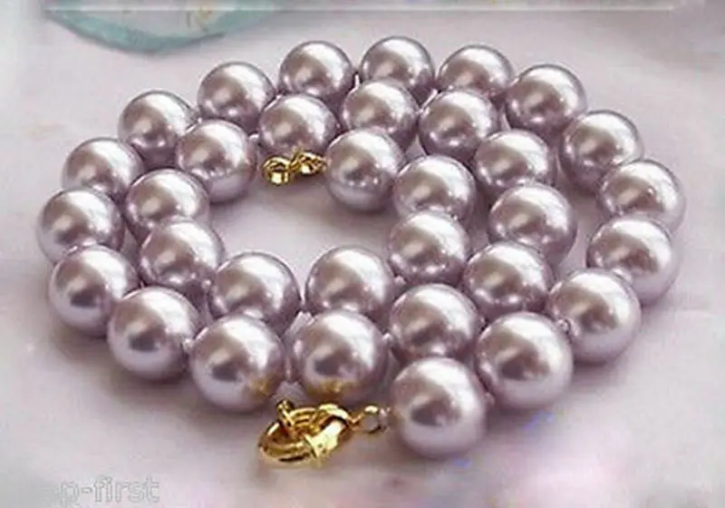

10mm Natural Lavender South Sea Shell Pearl Round Beads Necklace AAA 18"