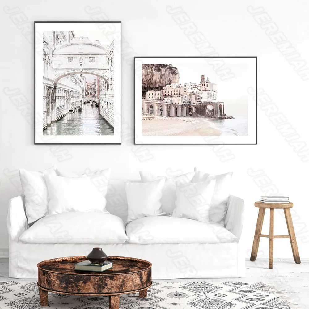 

Sakura Castle Water Surface Landscape Poster Nordic Style Wall Art Canvas Print Painting Modern Living Room Decoration